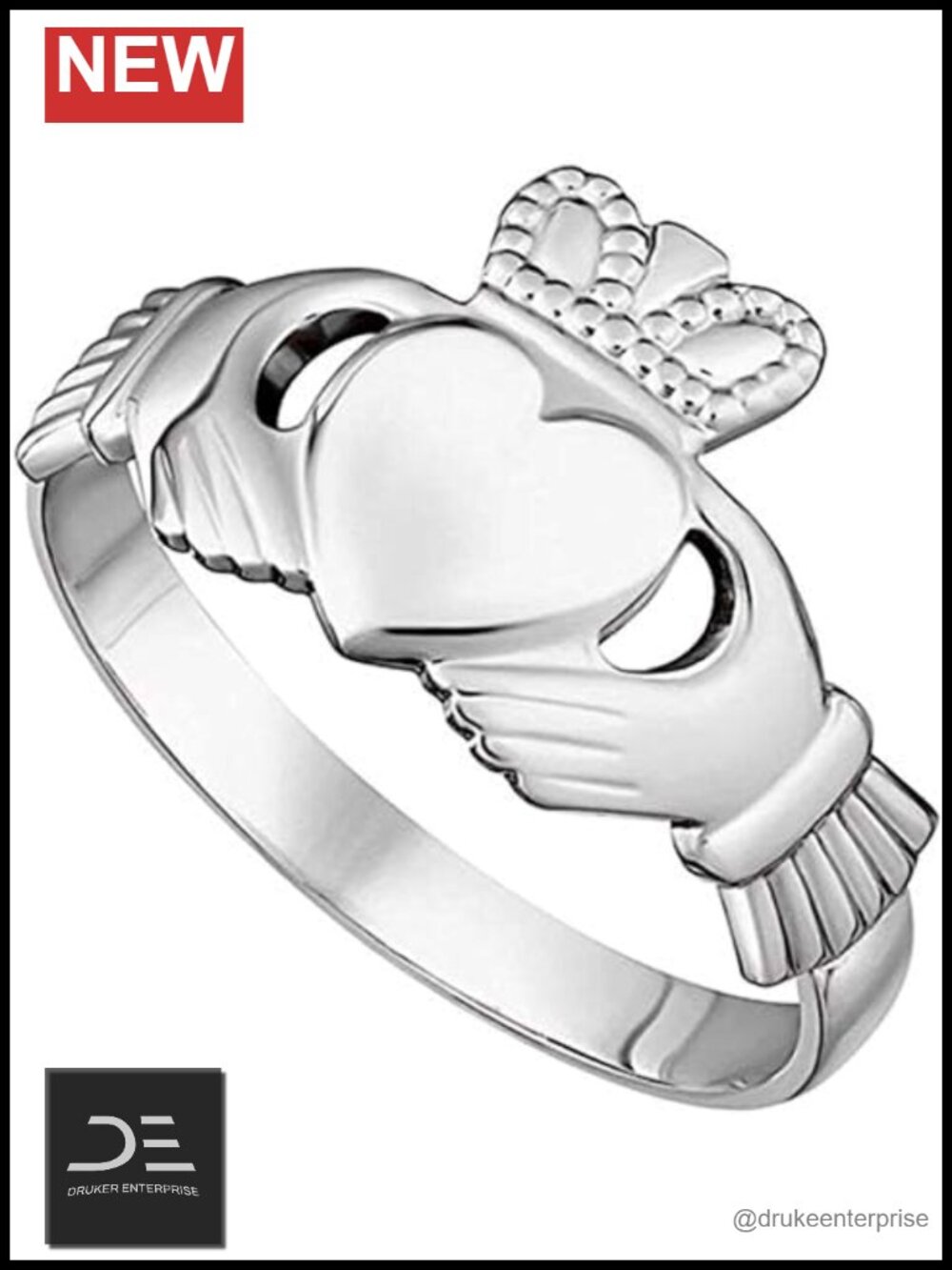 Sterling Silver Claddagh Ring Handmade in Dublin Heart Crown Hands